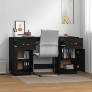 Birou cu dulapuri, negru, 135x50x75 cm, lemn masiv de pin - V3107848V - Img 3