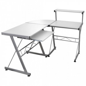 Birou de computer colțar, alb, 132x112x99 cm, lemn prelucrat - V20587V - Img 2