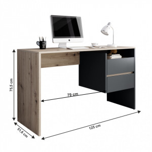 Birou, măsuţă, masă PC, gri şi stejar, 125 cm - TP269209 - Img 3