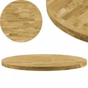 Blat de masa, lemn masiv de stejar, rotund, 44 mm, 700 mm - V245995V - Img 1