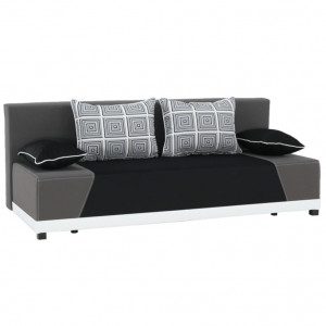 Canapea extensibilă, material textil negru/gri/perne gri cu model, 203x73/83x91 cm - TP96963 - Img 1