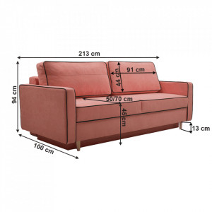 Canapea extensibilă, roz / negru, 213x100x90 cm - TP304098 - Img 3