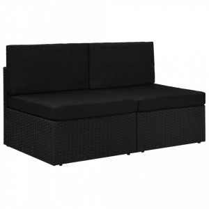 Canapea modulara cu 2 locuri, negru, poliratan - V49503V