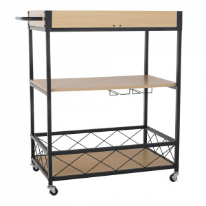 Cărucior de servire, culoarea stejar deschis/negru, 78x43x82 cm - TP288122 - Img 1