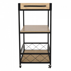 Cărucior de servire, culoarea stejar deschis/negru, 78x43x82 cm - TP288122 - Img 9