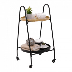 Cărucior de servire, culoarea stejar/negru, 43x40x78 cm - TP302749 - Img 10