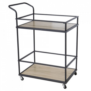 Cărucior de servire, culoarea stejar/negru, 61x43x89 cm - TP302744