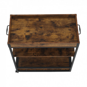 Cărucior de servire, culoarea stejar smoke/negru, 80x40x90 cm - TP276316 - Img 12