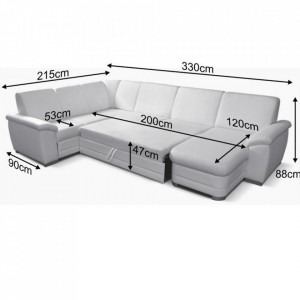 Colţar în formă de U, piele ecologică albă, model dreapta, 330x215/153x88 cm - TP151498 - Img 3