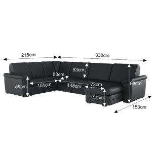 Colţar în formă de U, piele ecologică neagră, model dreapta, 330x88x215/153 cm - TP108349 - Img 11