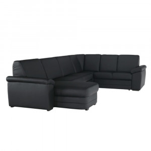 Colţar în formă de U, piele ecologică neagră, model stânga, 330x88x215/153 cm - TP108350 - Img 9