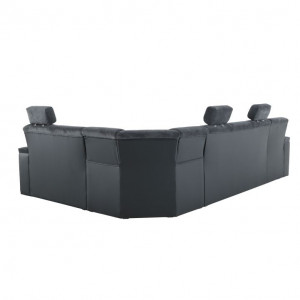 Colţar, piele ecologică negru/material, model dreapta, 325x86/106x168/217 cm - TP149898 - Img 8