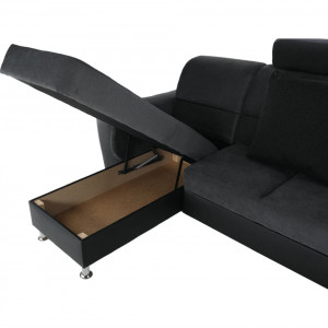 Colţar, piele ecologică negru/material, model dreapta, 325x86/106x168/217 cm - TP149898 - Img 12