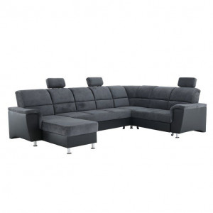 Colţar, piele ecologică negru/material, model dreapta, 325x86/106x168/217 cm - TP149898 - Img 1