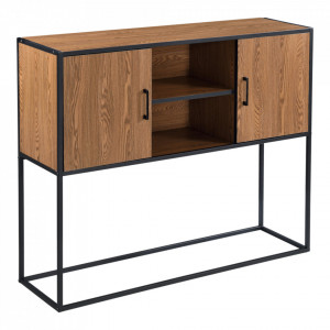 Comoda cu 2 usi, 90 x 108,5 x 30 cm efect lemn nuanta inchisa/negru - P76686983 - Img 2