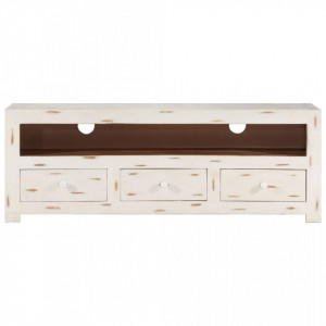 Comodă TV, alb, 110x30x40 cm, lemn masiv de acacia - V337849V