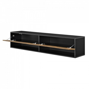 Comoda TV de perete cu 2 usi si 2 rafturi, negru/efect stejar inchis - P73294037 - Img 2