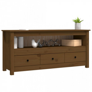 Comodă TV, maro miere, 114x35x52 cm, lemn masiv de pin - V821505V - Img 4