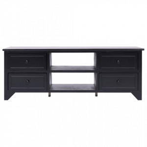 Comodă TV, negru, 108x30x40 cm, lemn masiv de paulownia - V338518V