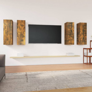 Comode TV, 4 buc., stejar fumuriu, 30,5x30x90 cm lemn prelucrat - V3120329V - Img 2