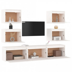 Comode TV, 7 buc., alb, lemn masiv de pin - V3100225V - Img 4