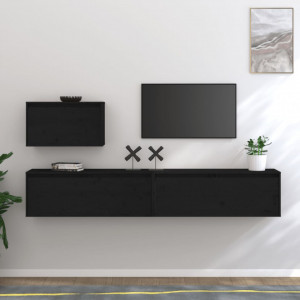 Comode TV, negru, 3 buc., lemn masiv de pin - V3100278V - Img 2