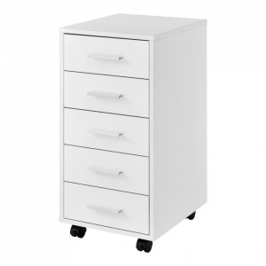 Dulap birou cu rotile si 5 sertare alb - P64003554 - Img 3