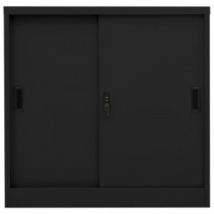 Dulap de birou cu ușă glisantă, negru, 90x40x90 cm, oțel - V335952V
