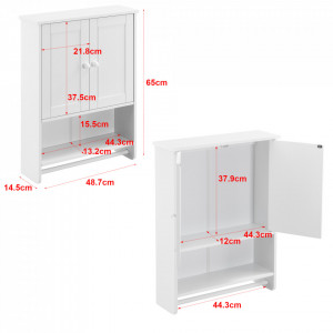 Dulap de perete pentru baie Steyr W, 65 x 48,7 x 14,5 cm, MDF/alb, cu 2 usi si suport pentru prosop - P72127673 - Img 2