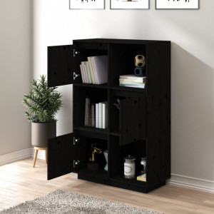 Dulap înalt, negru, 74x35x117 cm, lemn masiv de pin - V814368V - Img 3
