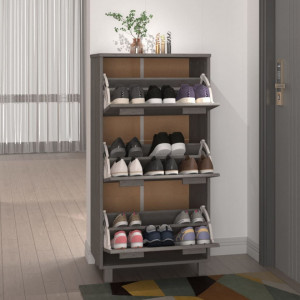 Dulap pantofi, gri deschis, 59,5x35x117 cm, lemn masiv de pin - V340515V - Img 3