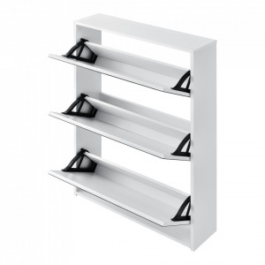 Dulap pantofi Vogar 3, 102,5 x 63 x 17cm, 9 perechi pantofi, placaj, alb, cu oglinda - P69638638 - Img 3