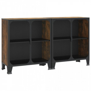 Dulapuri de depozitare 2 buc. maro rustic 72x36x82 cm metal/MDF - V3095969V