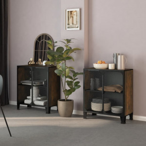 Dulapuri de depozitare 2 buc. maro rustic 72x36x82 cm metal/MDF - V3095969V - Img 2