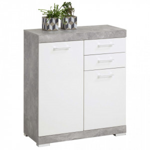 FMD Dulap cu 2 usi si 2 sertare, 80x34,9x89,9 cm, gri beton si alb - V428705V