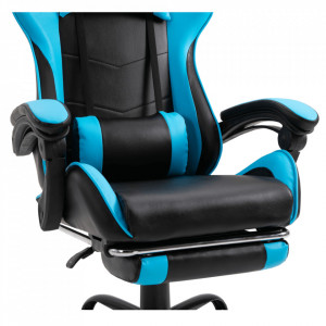 Fotoliu birou / gaming cu suport picioare, negru și albastru, 64x121-131x53-81 cm - TP266175 - Img 13