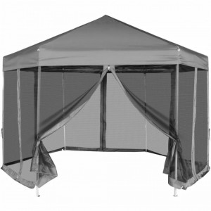 Marchiză hexagonală pliabilă, 6 pereți laterali, gri, 3,6x3,1 m - V42111V - Img 2