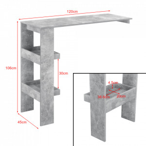 Masa bar Bromolla BO, 120 x 45 x 106 cm, PAL/melamina, efect beton, cu doua rafturi, montabila pe perete - P73294014 - Img 2