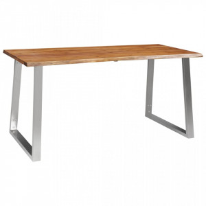 Masă de bucătărie, 160x80x75 cm, lemn acacia & oțel inoxidabil - V283891V - Img 2
