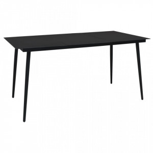 Masă de grădină, negru, 150 x 80 x 74 cm, oțel și sticlă - V312158V - Img 2