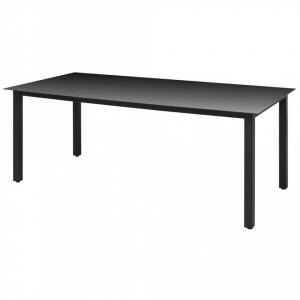 Masa de gradina, negru, 190 x 90 x 74 cm, aluminiu si sticla - V42789V