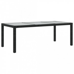 Masă de grădină,negru,190x90x75cm sticlă securizată & poliratan - V316712V