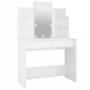 Masă de toaletă cu LED, alb extralucios, 96x40x142 cm - V808825V - Img 4