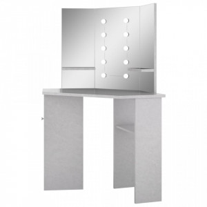 Masă de toaletă de colț, cu LED, gri beton, 111x54x141,5 cm - V326535V - Img 4