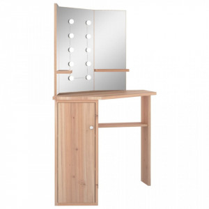 Masă de toaletă de colț cu LED, stejar, 111x54x141,5 cm - V326533V - Img 3