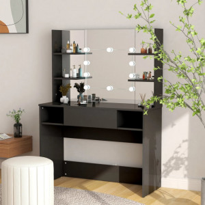 Masă machiaj cu lumini LED, negru, 100x40x135 cm , MDF - V331540V - Img 2
