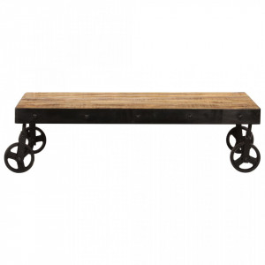 Masuta de cafea cu roti, 100 x 60 x 26 cm, lemn masiv de mango - V246696V - Img 2