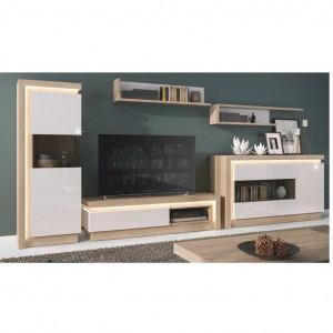 Măsuţă, masă, comodă TV, stejar și alb - TP185509 - Img 2