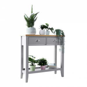 Măsuţă, masă tip consolă nuc și gri 80x30x80 cm - TP280949 - Img 15