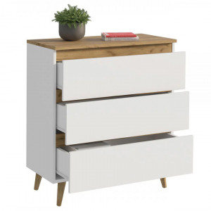MBCO2 - Comoda 80 cm, cu 3 sertare pentru dormitor, living, dining: Alb-Stejar - Img 4